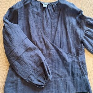 Club Monaco - Navy Balloon Sleeve Faux Wrap Blouse- Size Medium